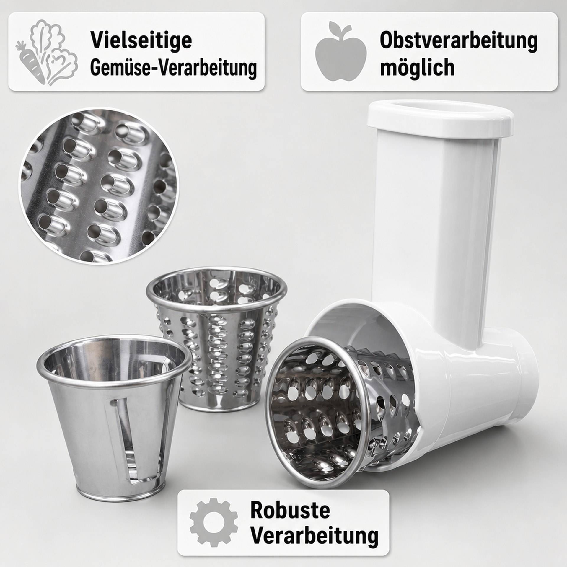 Gemüse-Schneidaufsatz für Edelstahl-Fleischwolf (860274) 5-teilig - Multi-Schneidvorsatz-2