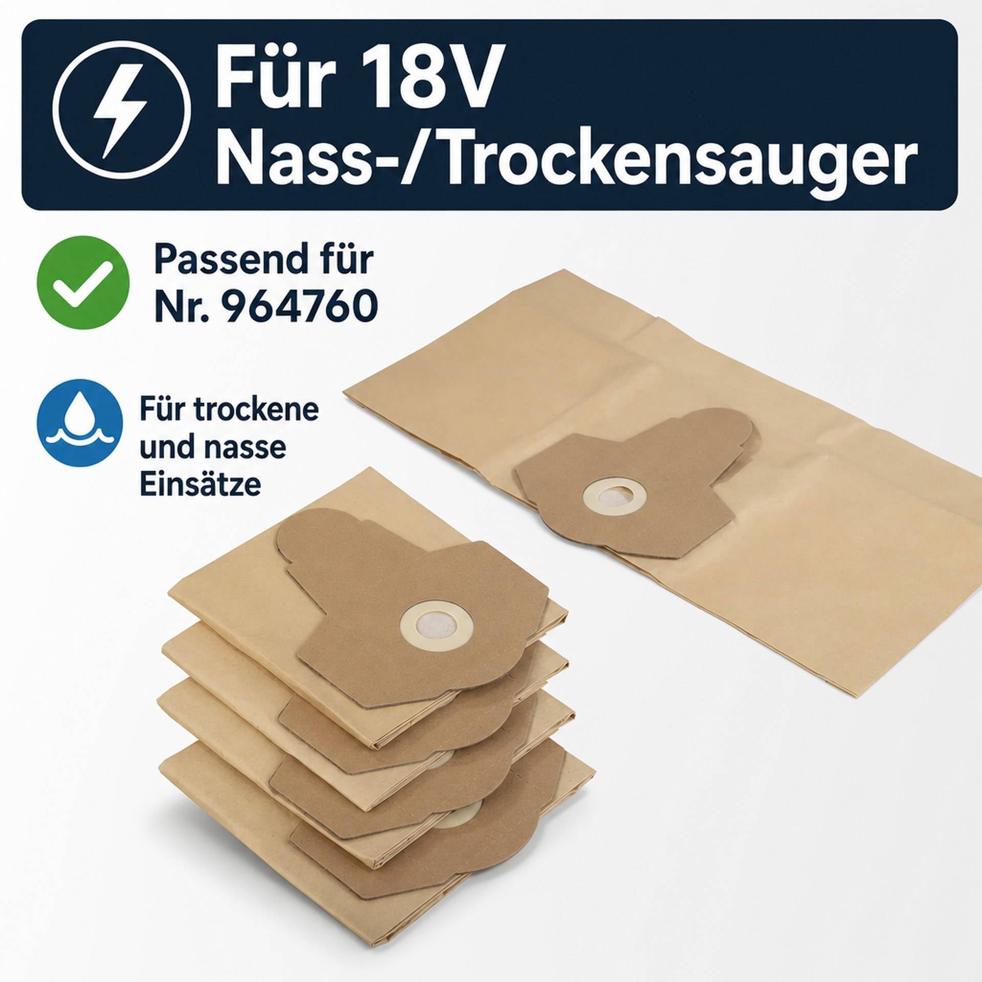 Staubbeutel, 5 Stück für 18V Nass-/ Trockensauger WNTS Nr. 964760-2