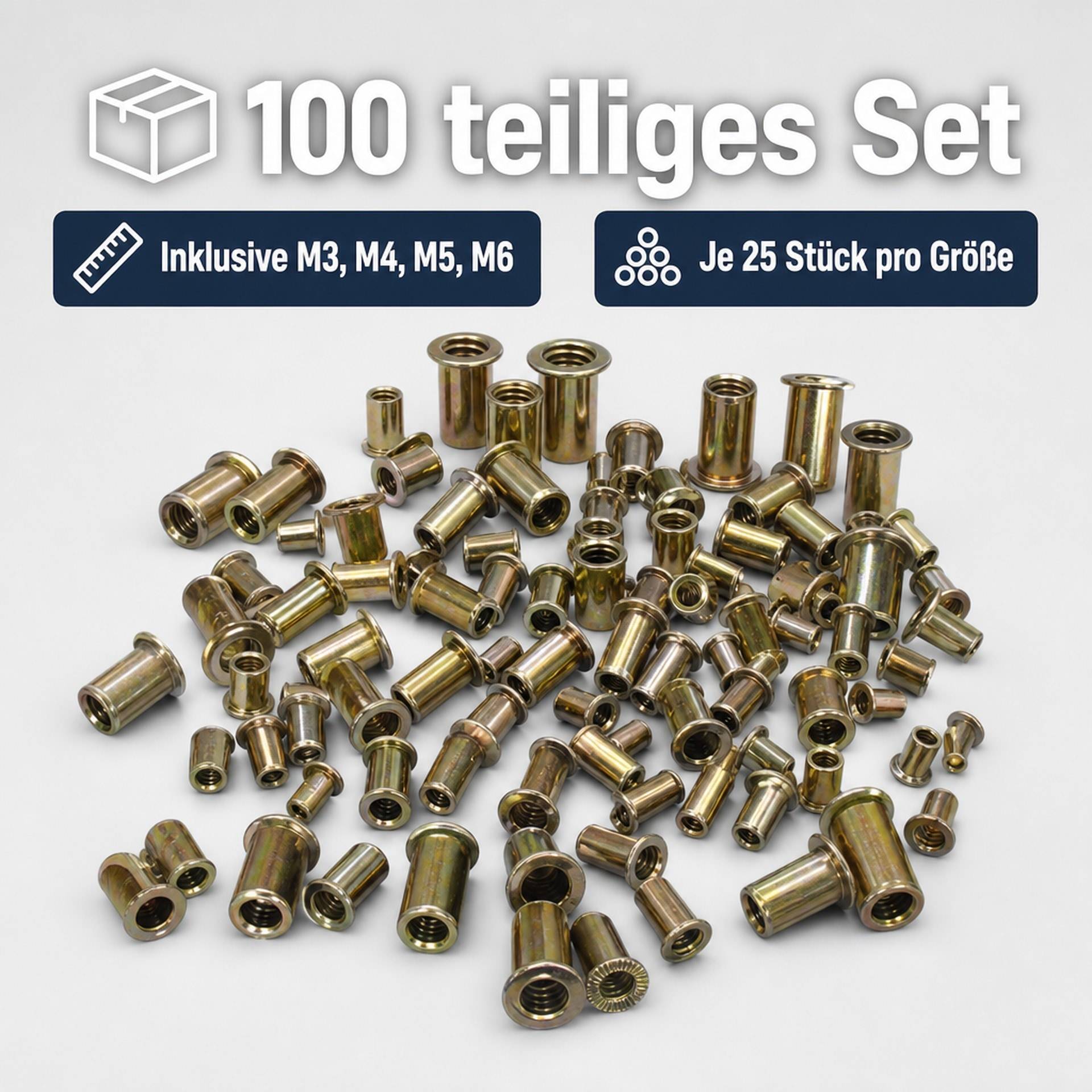 Blindnietmuttern Set 100 tlg.- M3, M4, M5, M6 je 25 Stück-3