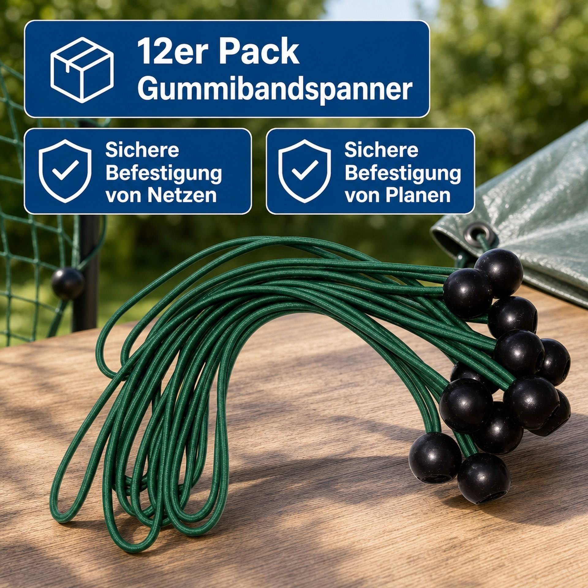 Kugel Gummibandspanner 12 Stück, zur Befestigung von Planen + Netzen-1