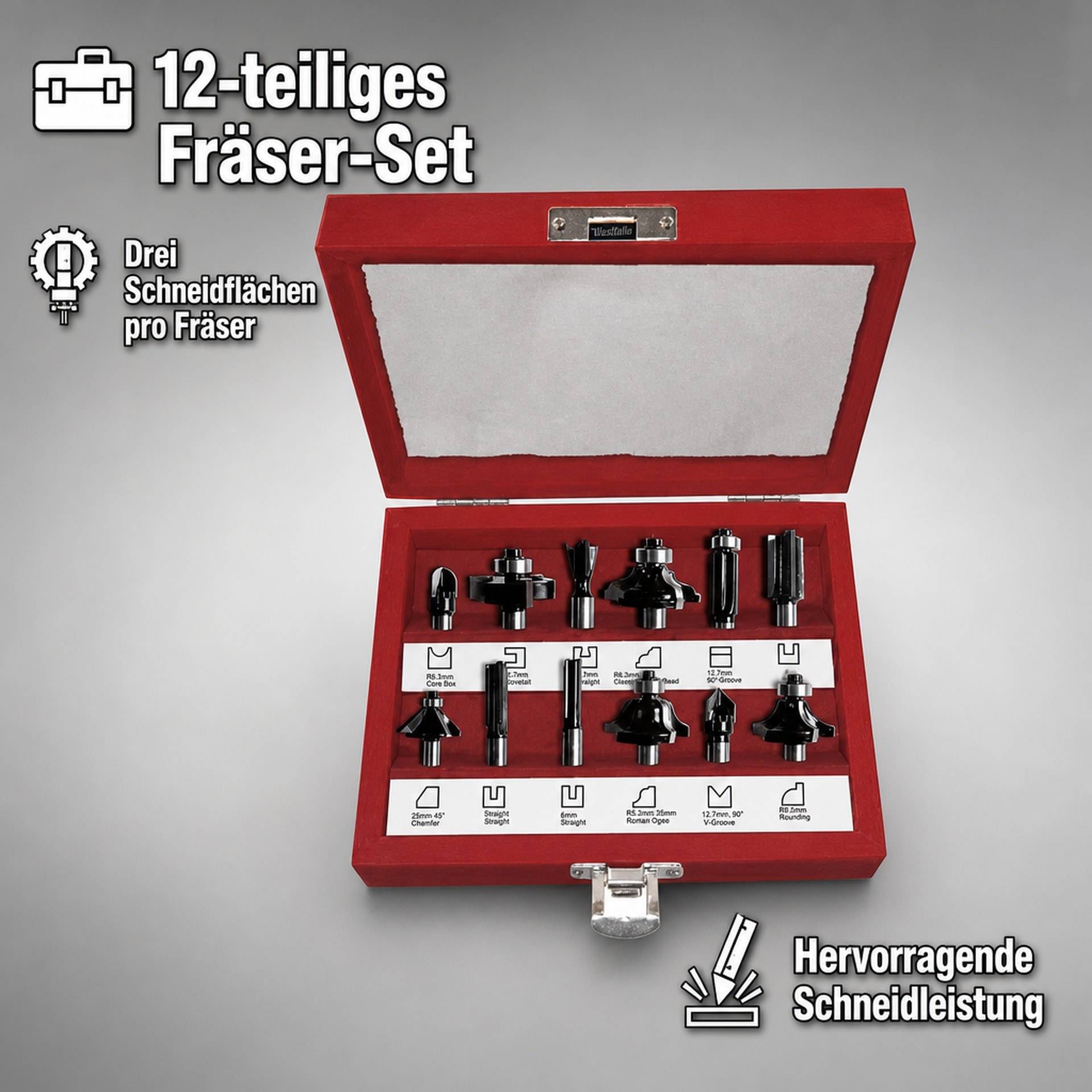 Fräser Satz mit 3 Schneidflächen, 12-teilig, Schaftlänge 42 mm-2