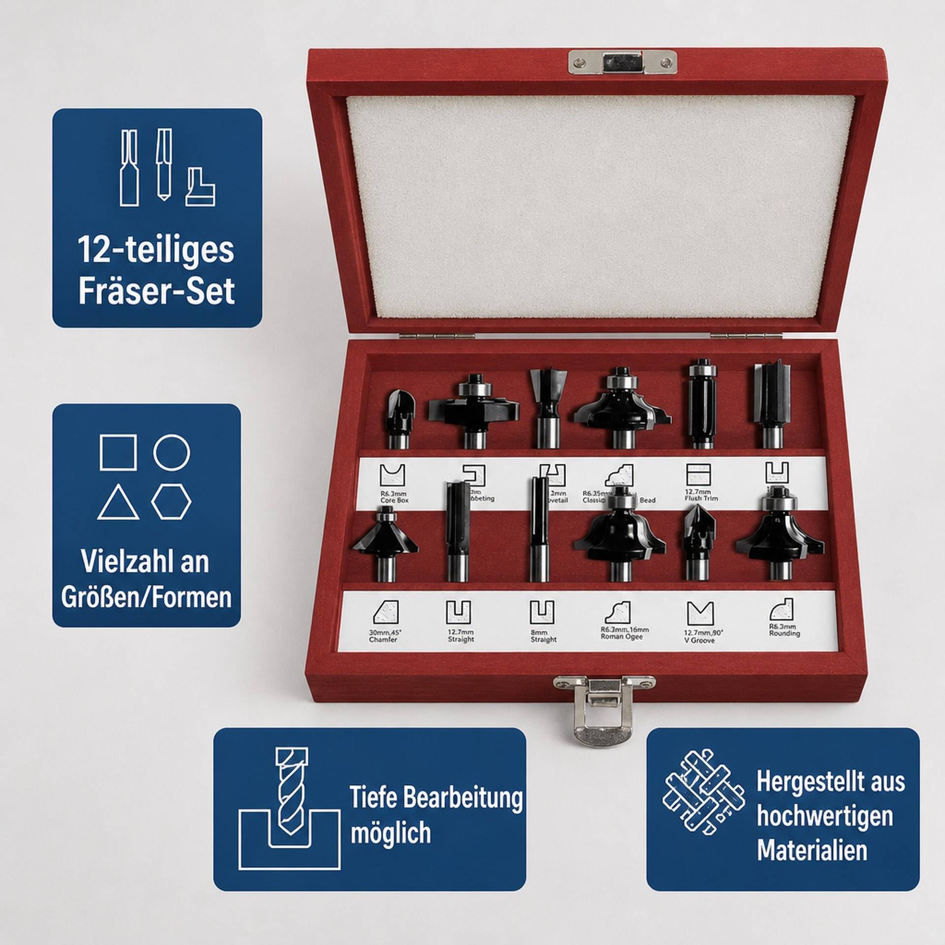 Fräser Satz mit 3 Schneidflächen, 12-teilig, Schaftlänge 42 mm-3