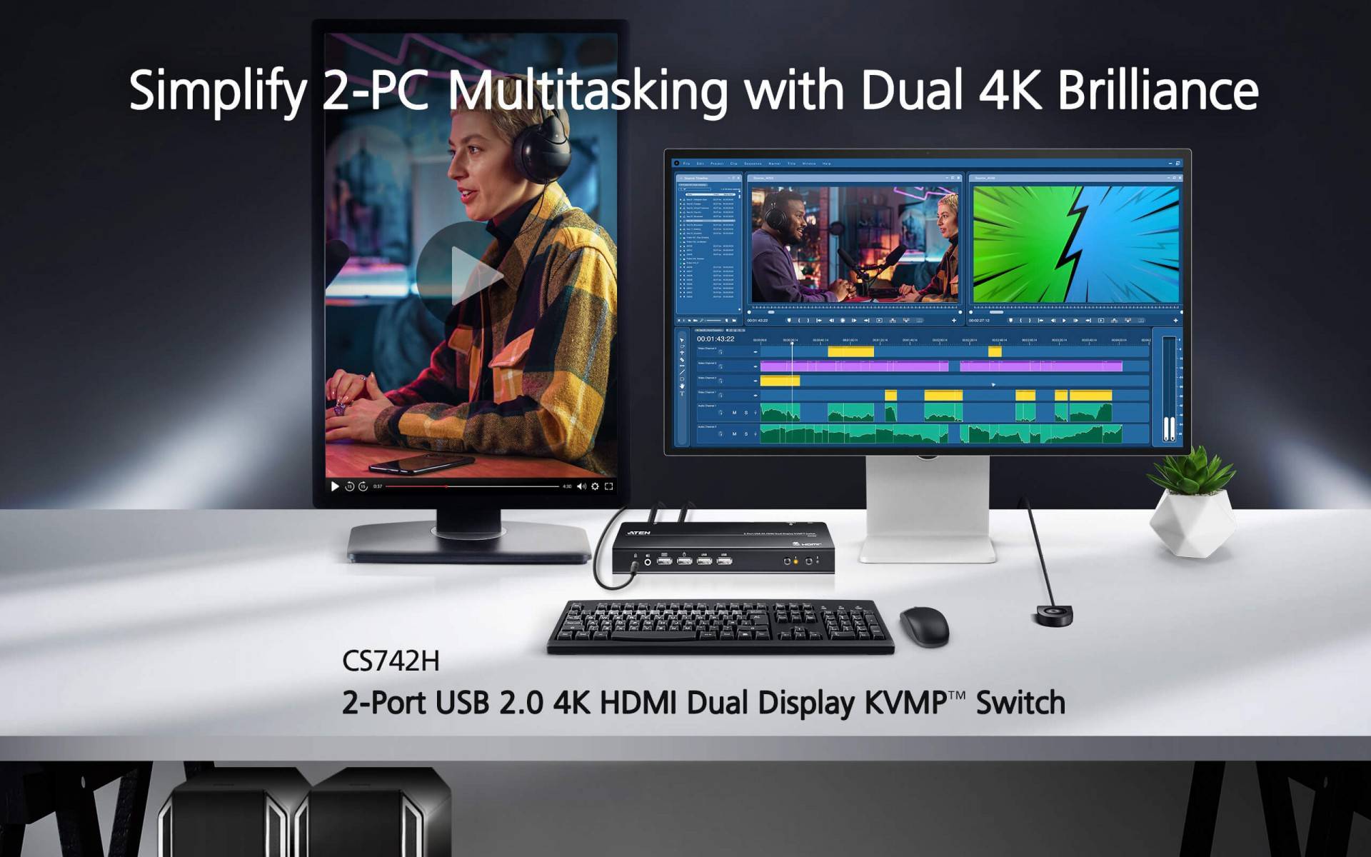 ATEN CS742H USB 4K HDMI Dual Display KVMP Switch - KVM-Umschalter - 2-Port-2