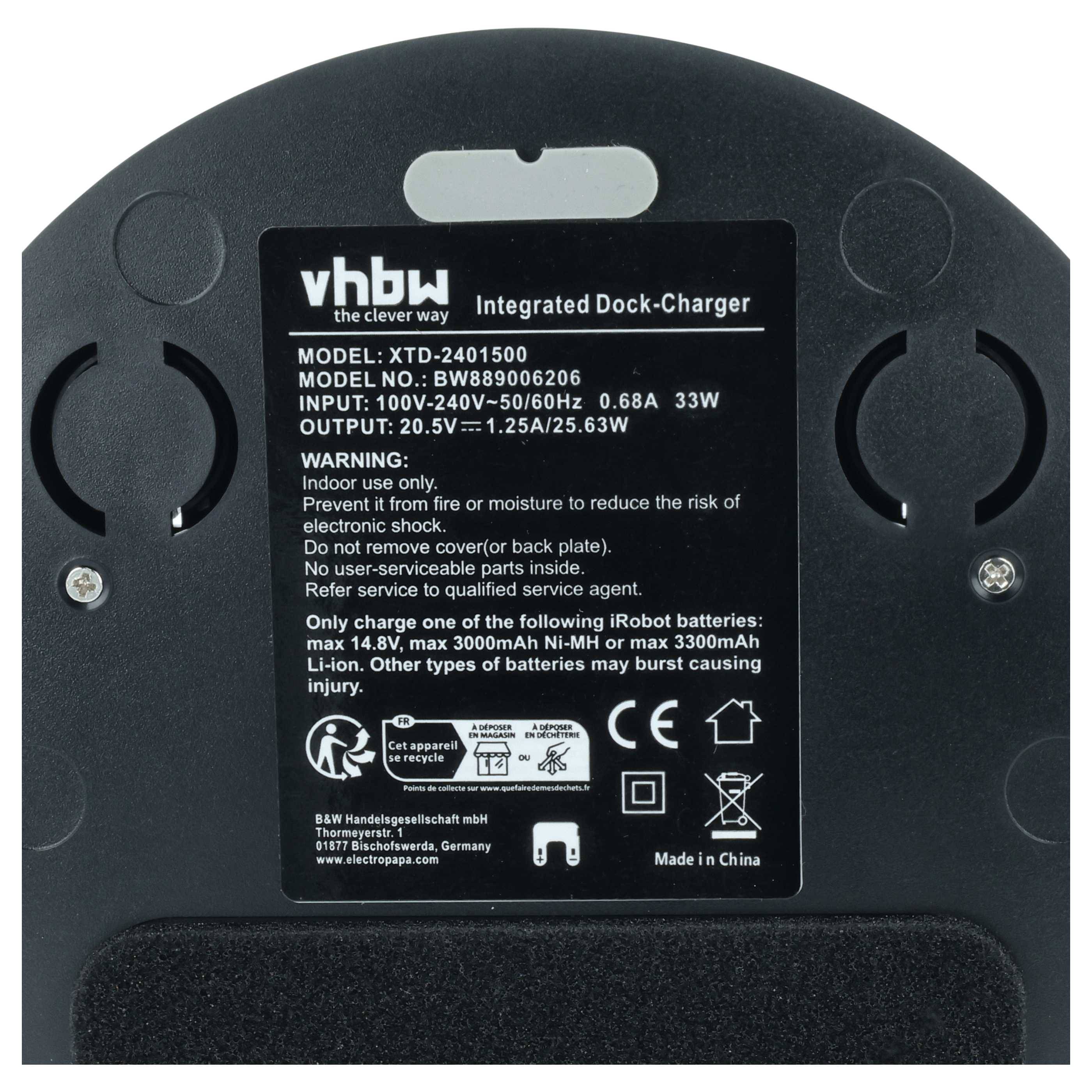 vhbw Ladestation kompatibel mit iRobot Roomba 681 | 765, 775, 780, 770, 760, 776, 782, 782. 2, 680, 772 Saugroboter --3