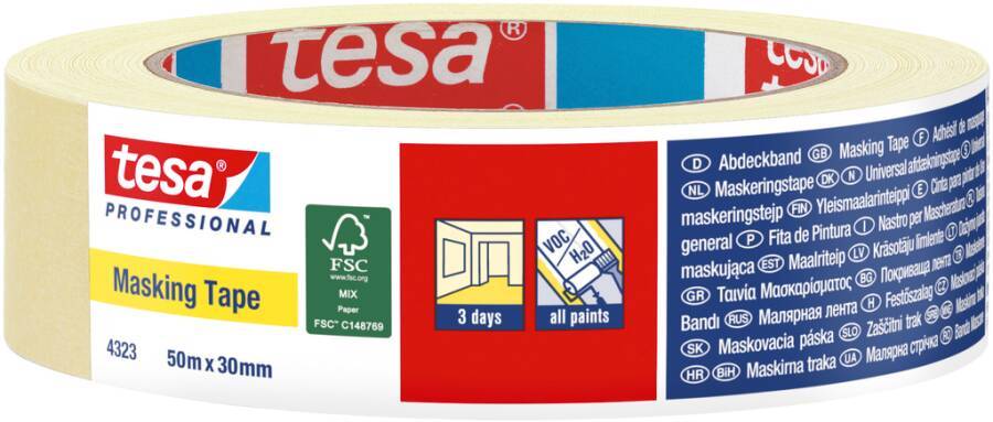 Abdeckband tesa® Professional 4323 04323-00042-01 Farbe chamois Rollenbreite 30 mm Rollenlänge 50 m Dicke 0,13 mm-0