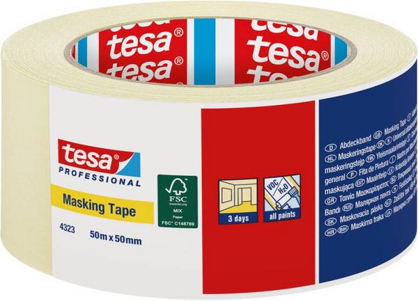 Abdeckband tesa® Professional 4323 04323-00044-01 Farbe chamois Rollenbreite 50 mm Rollenlänge 50 m Dicke 0,13 mm