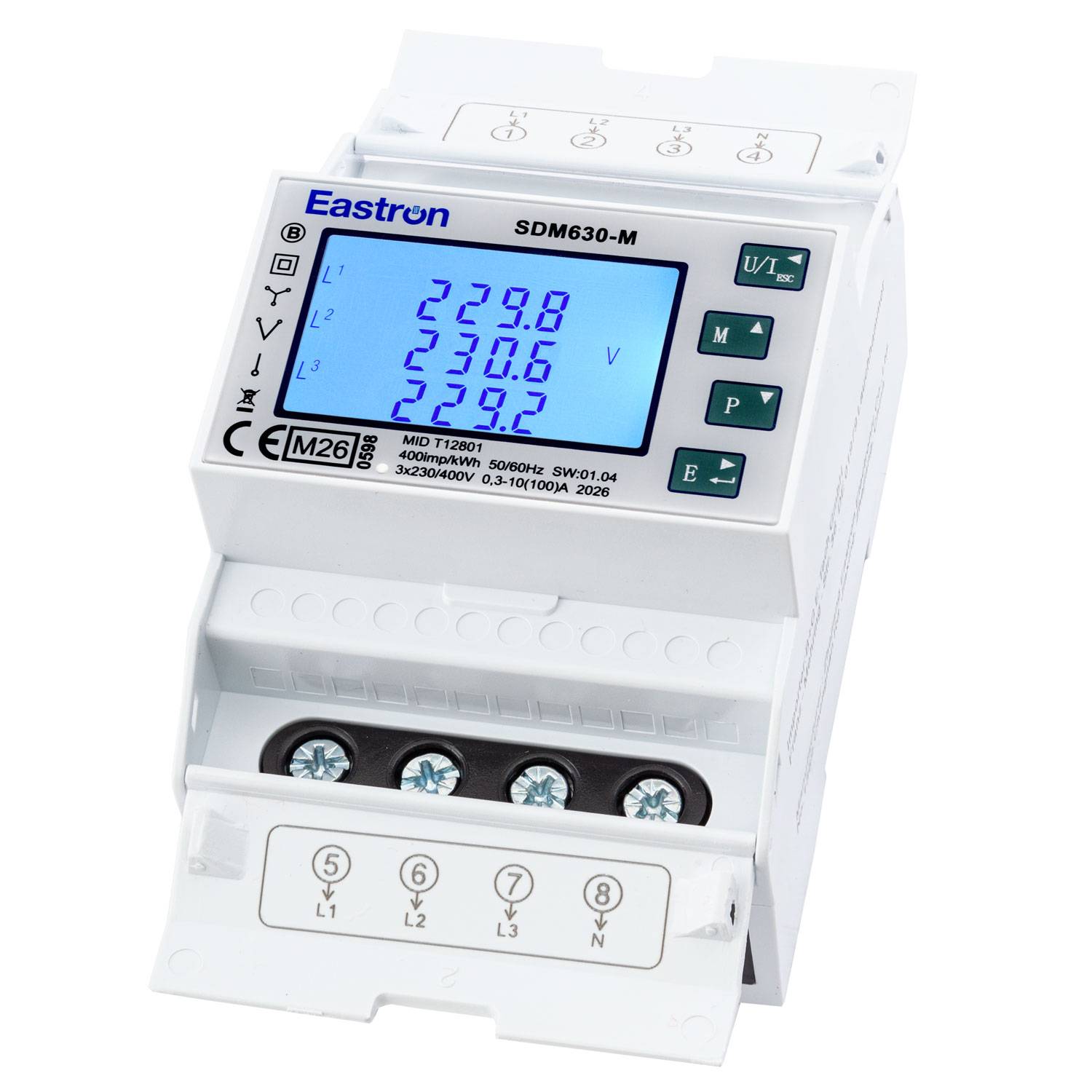 EASTRON SDM630-M M26 - Drehstromzähler Import/Export 4TE 100A S0 RS485-1
