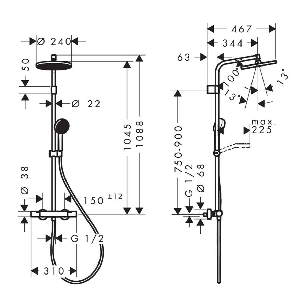 hansgrohe Activera S Showerpipe 240 1jet EcoSmart+ mit Ecostat Fine Varia, Chrom-1
