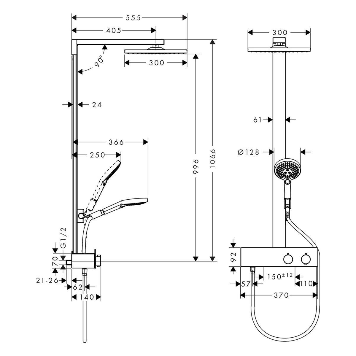 Hansgrohe Raindance E Showerpipe Duschsystem 300mm, 1jet, 16l/min, ShowerTablet 350, Mattschwarz-1