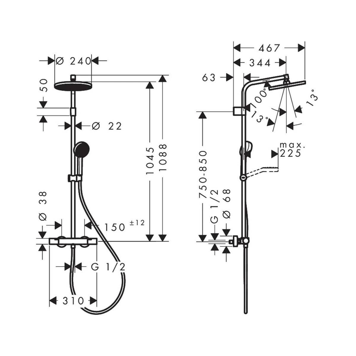 hansgrohe Activera S Showerpipe 240 1jet EcoSmart mit Ecostat Fine Varia, Chrom, 1 Stk.-2