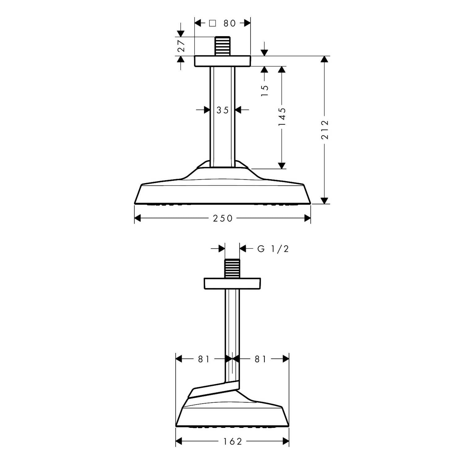 AXOR ShowerSphere Kopfbrause 250/160 1jet mit Deckenanschluss, Edelstahl Optic-1