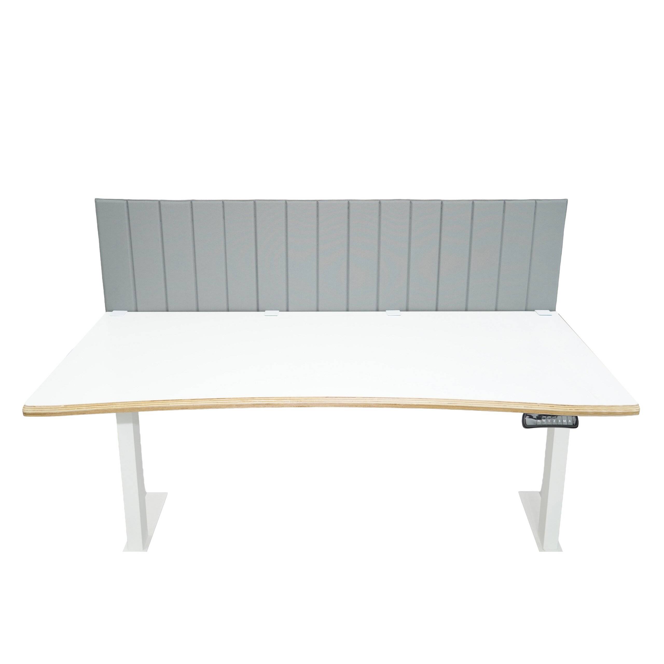 Akustik Tischtrennwand Flexmiut Roll 160 cm rollbar mit Steppung Stoff hellgrau hjh OFFICE-1