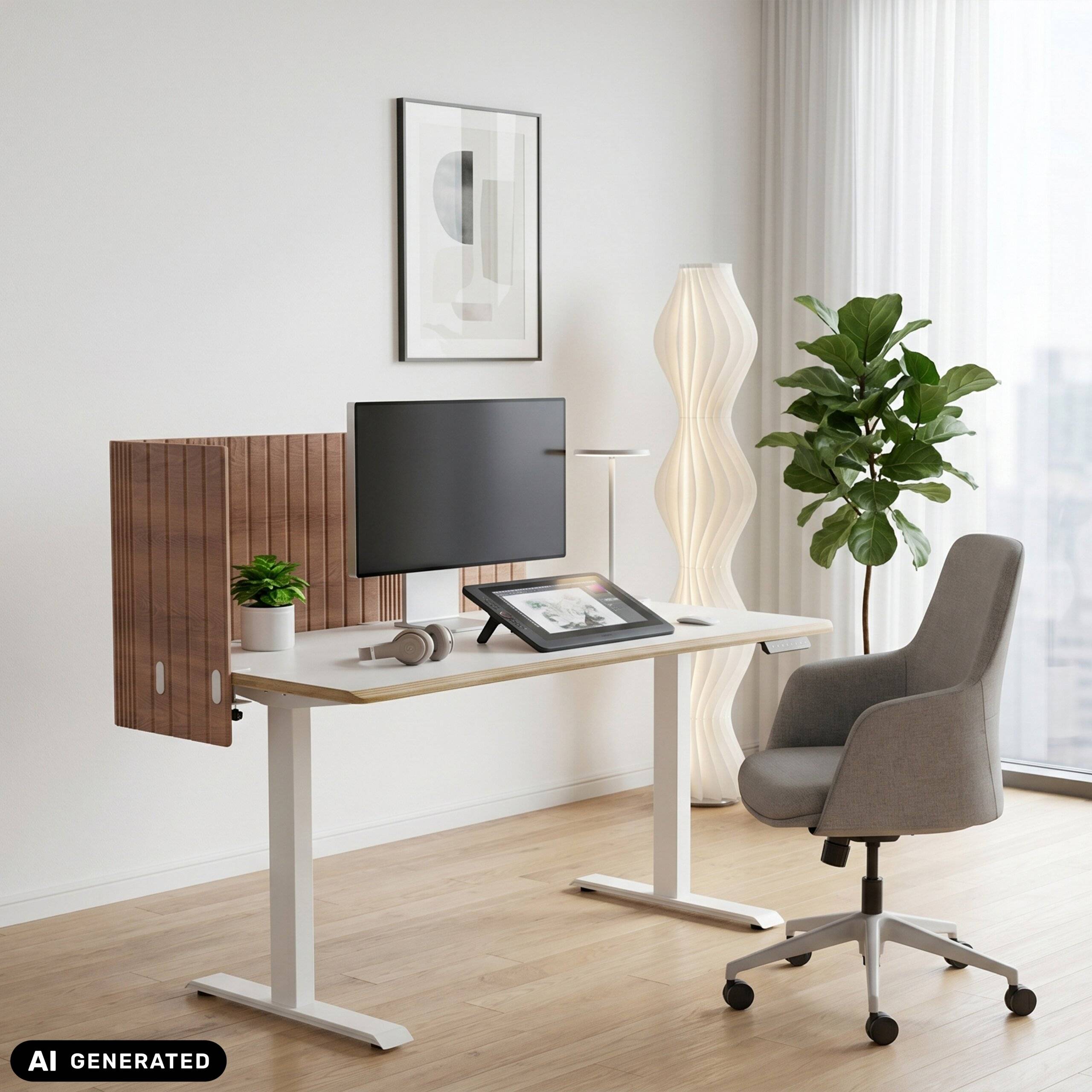 Akustik Tischtrennwand Flexmiut Roll W 160 cm rollbar mit Holzprint braun hjh OFFICE-4