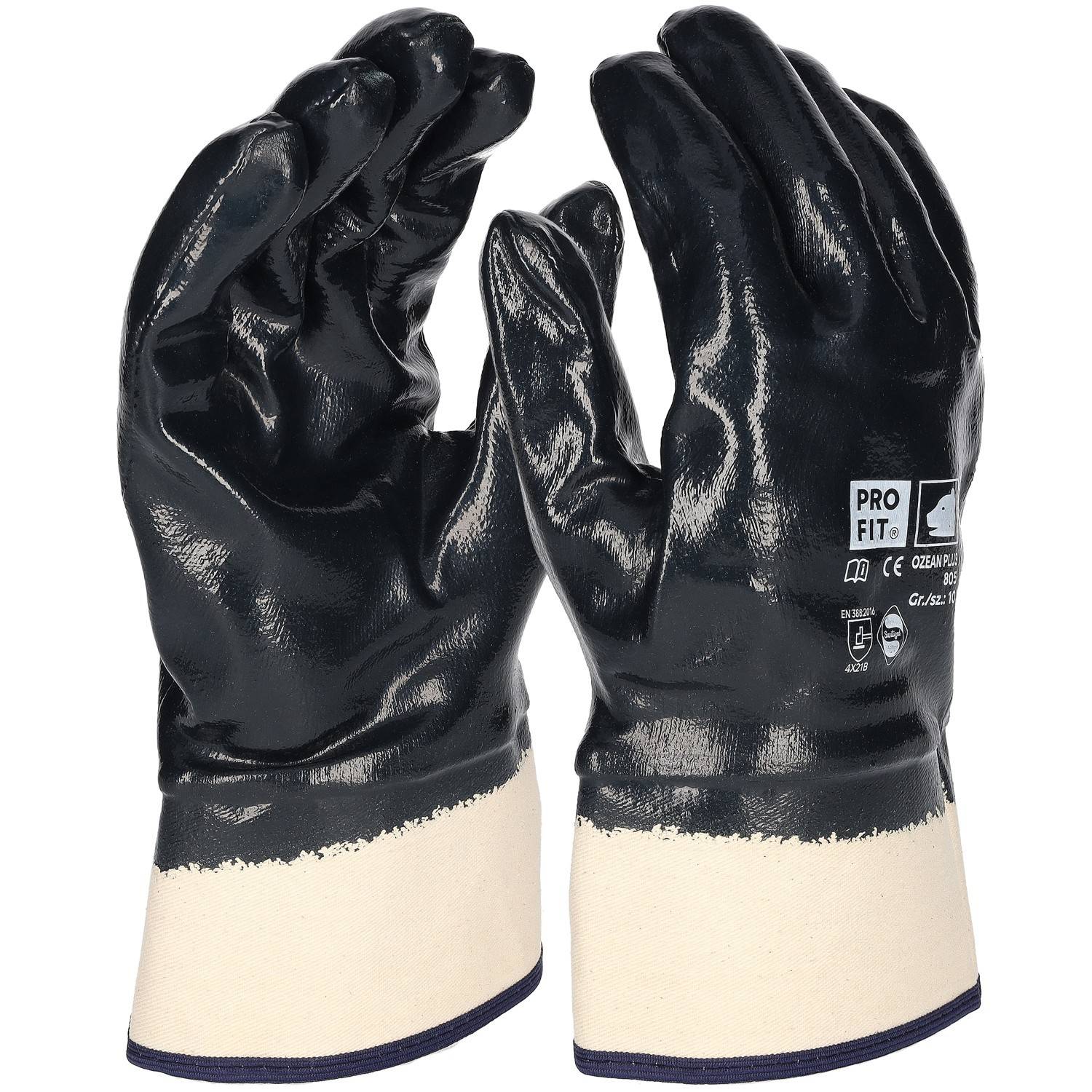 Profit 805-10 Nitril Handschuhe, "Mega Prem Dry",blau, vollgetaucht, Stulpe 10-0