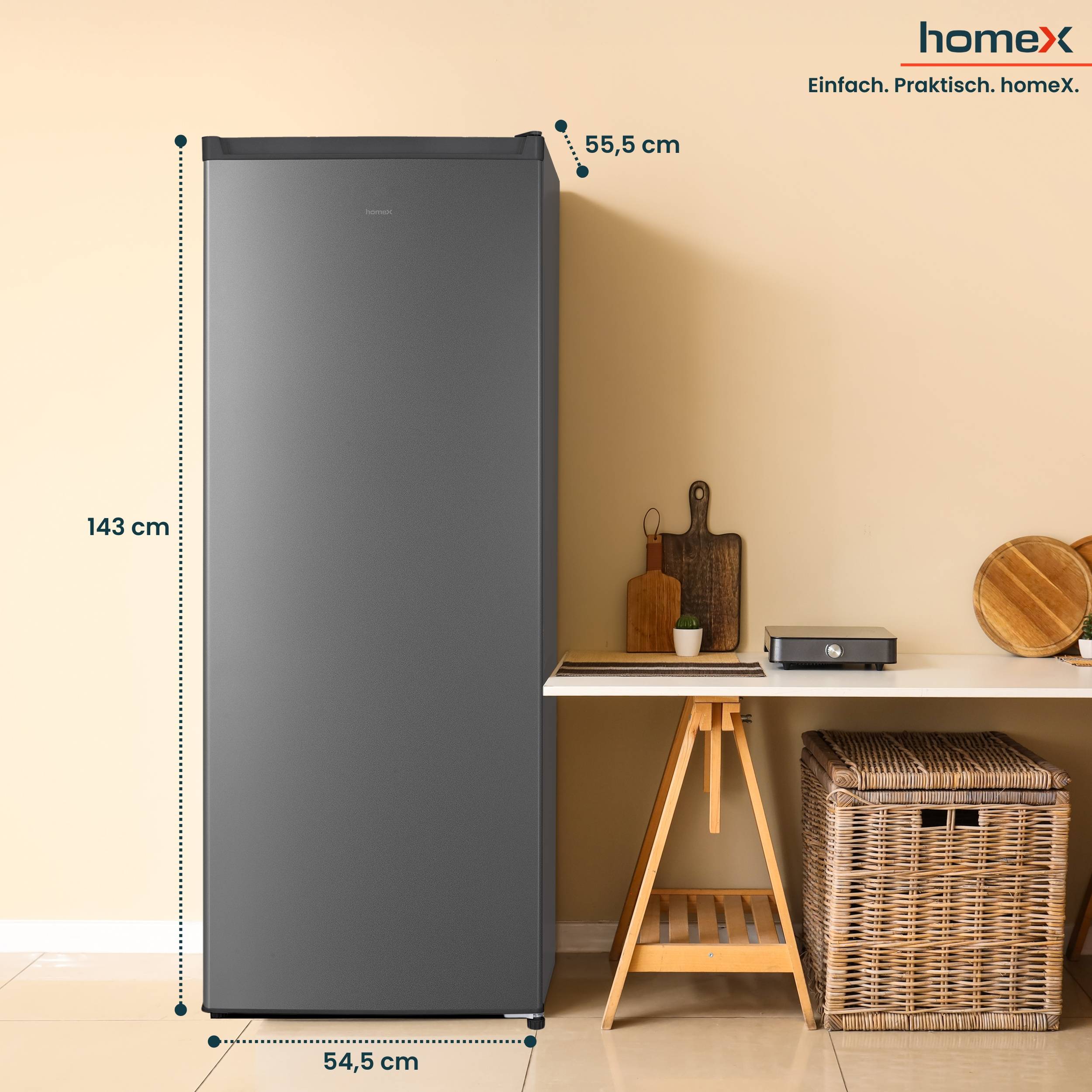 homeX CS2422E-S Kühlschrank ohne Gefrierfach groß, freistehender Vollraumkühlschrank - 242 Liter, 143 cm hoch, silber-3