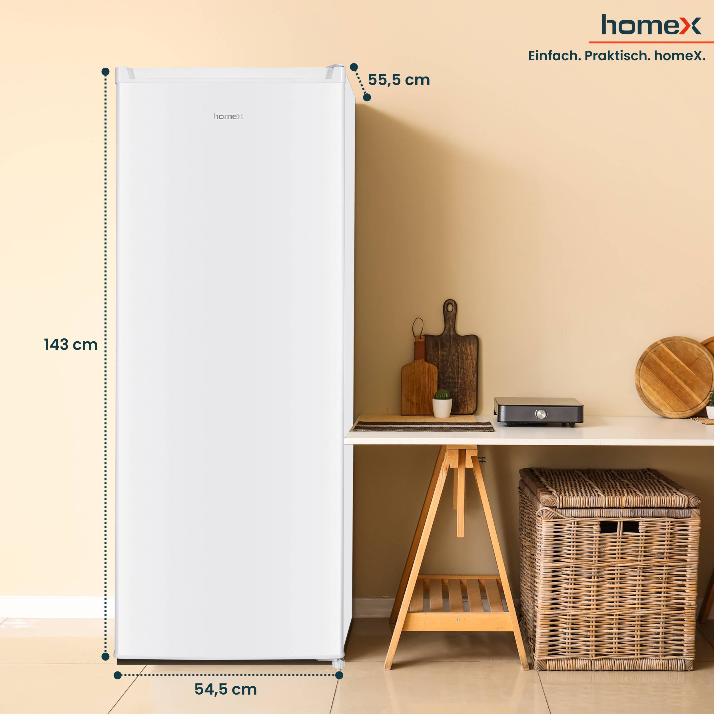 homeX CS2422E-W Kühlschrank ohne Gefrierfach groß, freistehender Vollraumkühlschrank - 242 Liter, 143 cm hoch, weiß-3