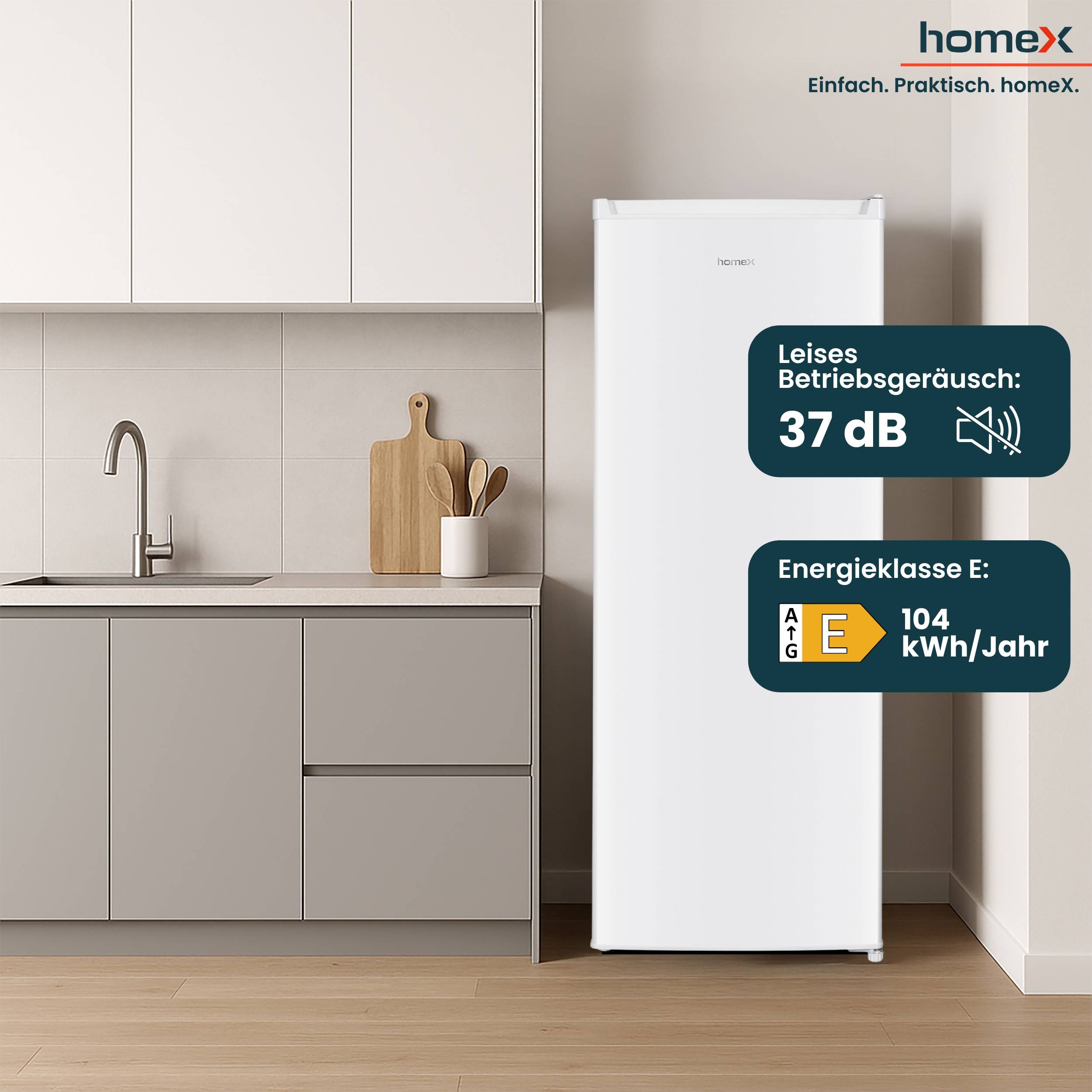 homeX CS2422E-W Kühlschrank ohne Gefrierfach groß, freistehender Vollraumkühlschrank - 242 Liter, 143 cm hoch, weiß-4