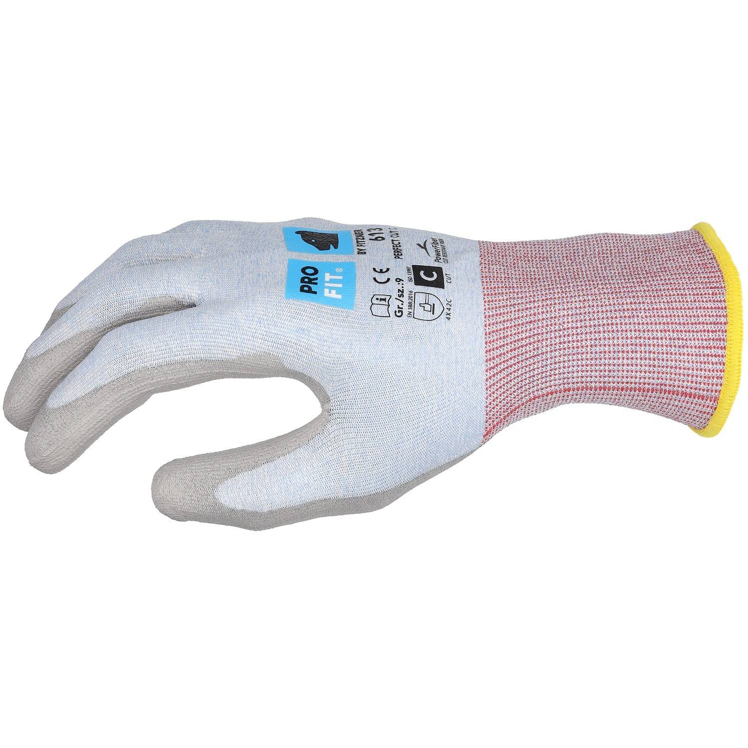 Profit 613-9 PU Schnittschutzhandschuh"Perfect Cut C", hellblau/grau 9-1