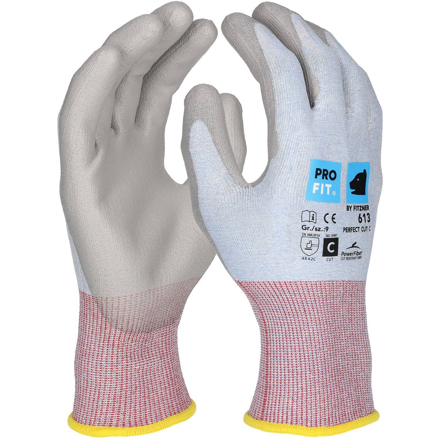 Profit 613-9 PU Schnittschutzhandschuh"Perfect Cut C", hellblau/grau 9-0