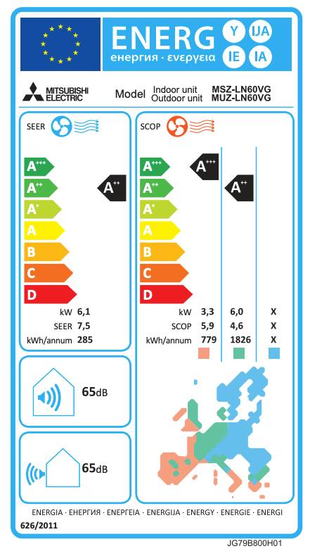 Inverter-Klimaanlage Mitsubishi Electric MSZ-LN60VGB + MUZ-LN60VG-2