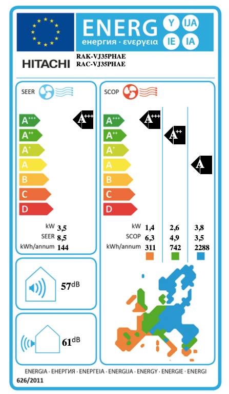 HITACHI AIRHOME 600 Klimaanlage RAK-VJ35RHAE / RAC-VJ35WHAE – 12.000 BTU, A+++ / A++, WLAN, R32, für bis zu 26 m²-1