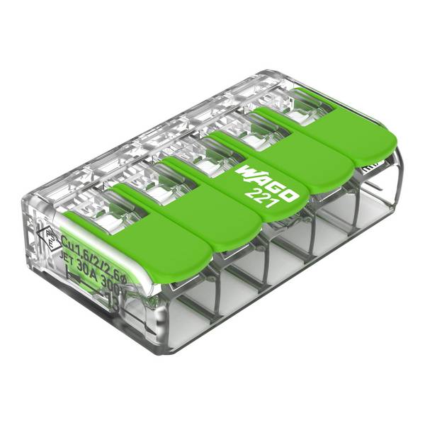 WAGO 221-625 Verbindungsklemme mit Hebeln,für alle Leiterarten,max. 6 mm²,transp