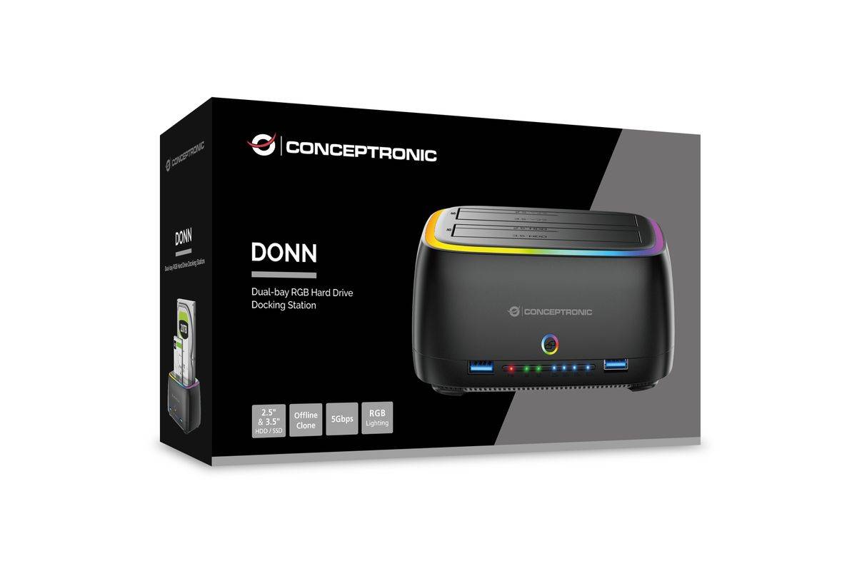 CONCEPTRONIC Festplattengehäuse 2.5/3.5HDD/SSD 2xUSB-A sw Multimedia-Technik Dockingstation-3
