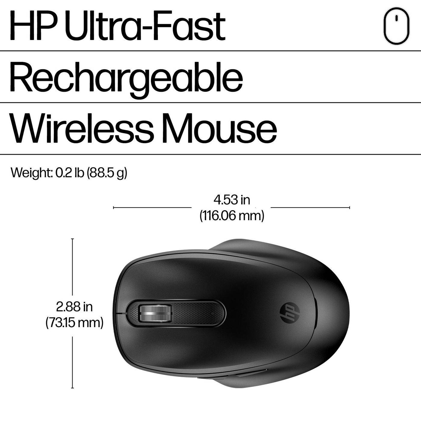 HP 515 - Maus - Vollgröße, superschnell aufladbar - 5 Tasten - kabellos - 2.4 GHz - kabelloser Empfänger (USB)-3
