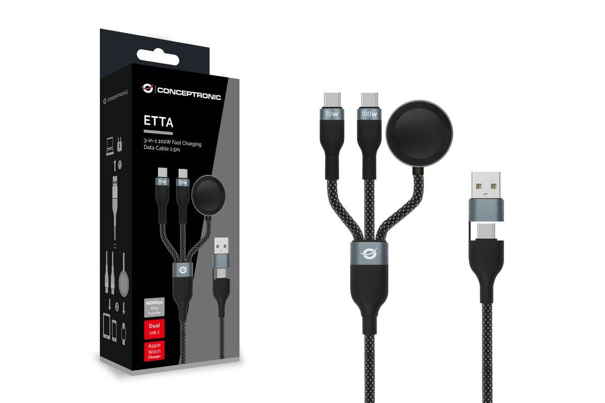 Conceptronic Kabel Usb-C/-A2.0->Usb-C/AWC/PD 480Mbs sw - Kabel - Digital/Daten-3