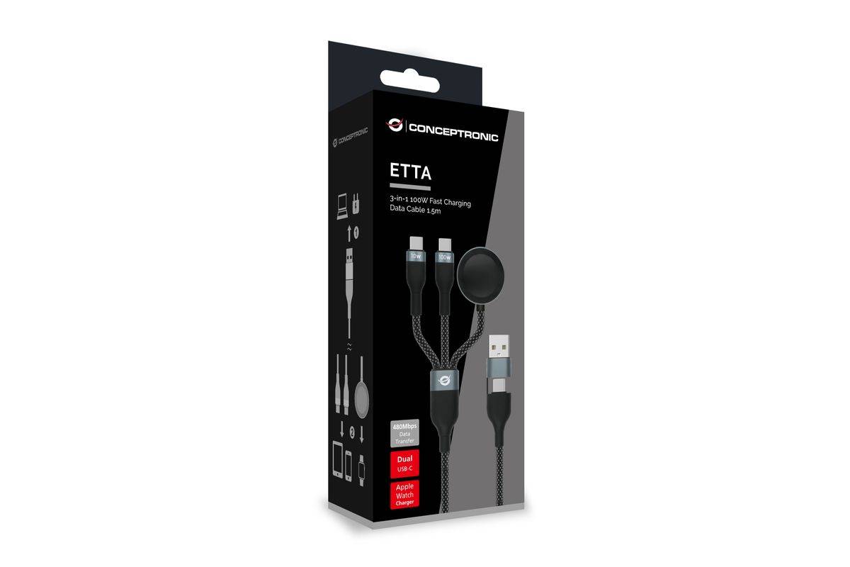 Conceptronic Kabel Usb-C/-A2.0->Usb-C/AWC/PD 480Mbs sw - Kabel - Digital/Daten-4