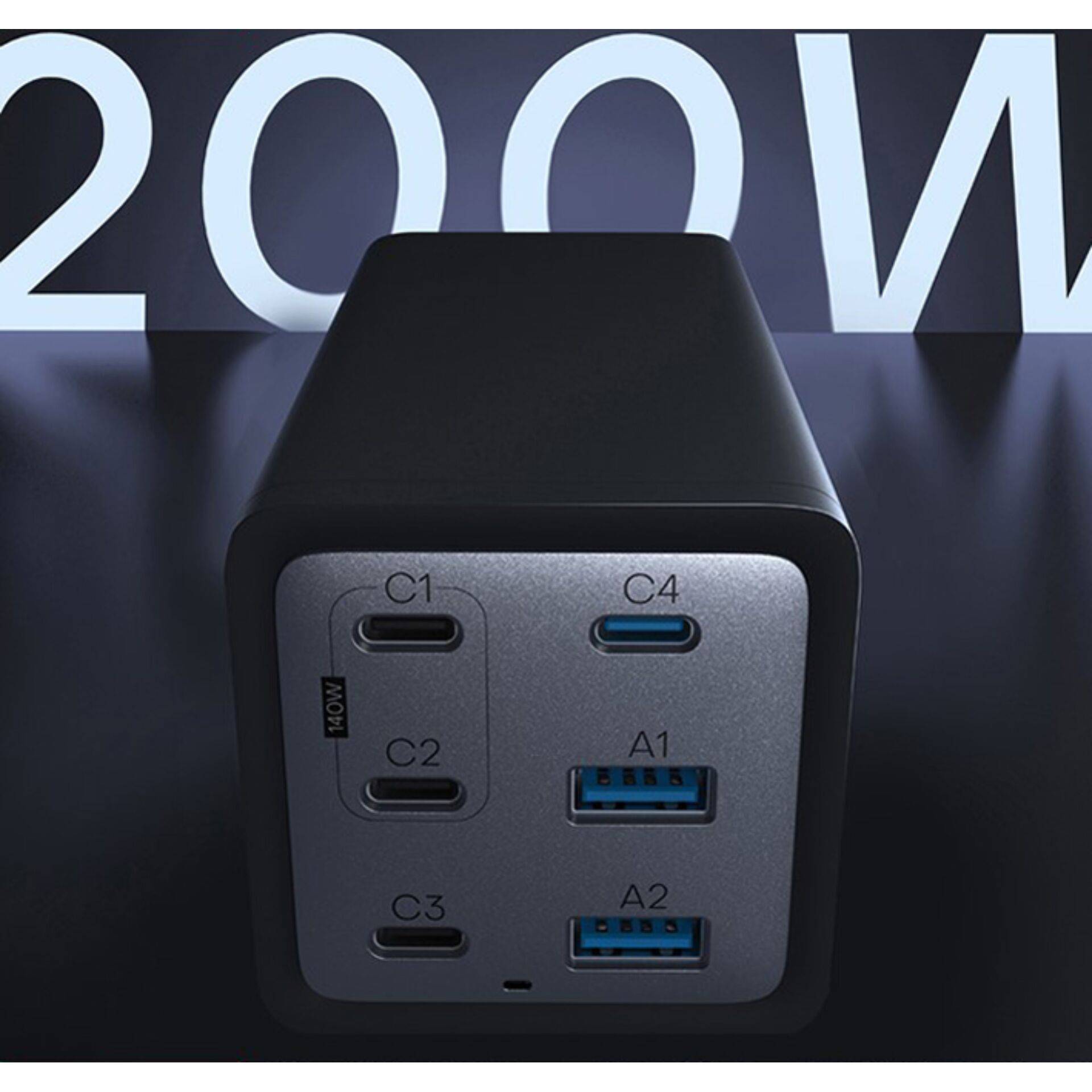 Conceptronic Netzteil - 200 Watt - Power Delivery 3.1, QC 3.0, PD 3.0 - 6 Ausgabeanschlussstellen (4 x USB-C, 2 x 9-poli-3