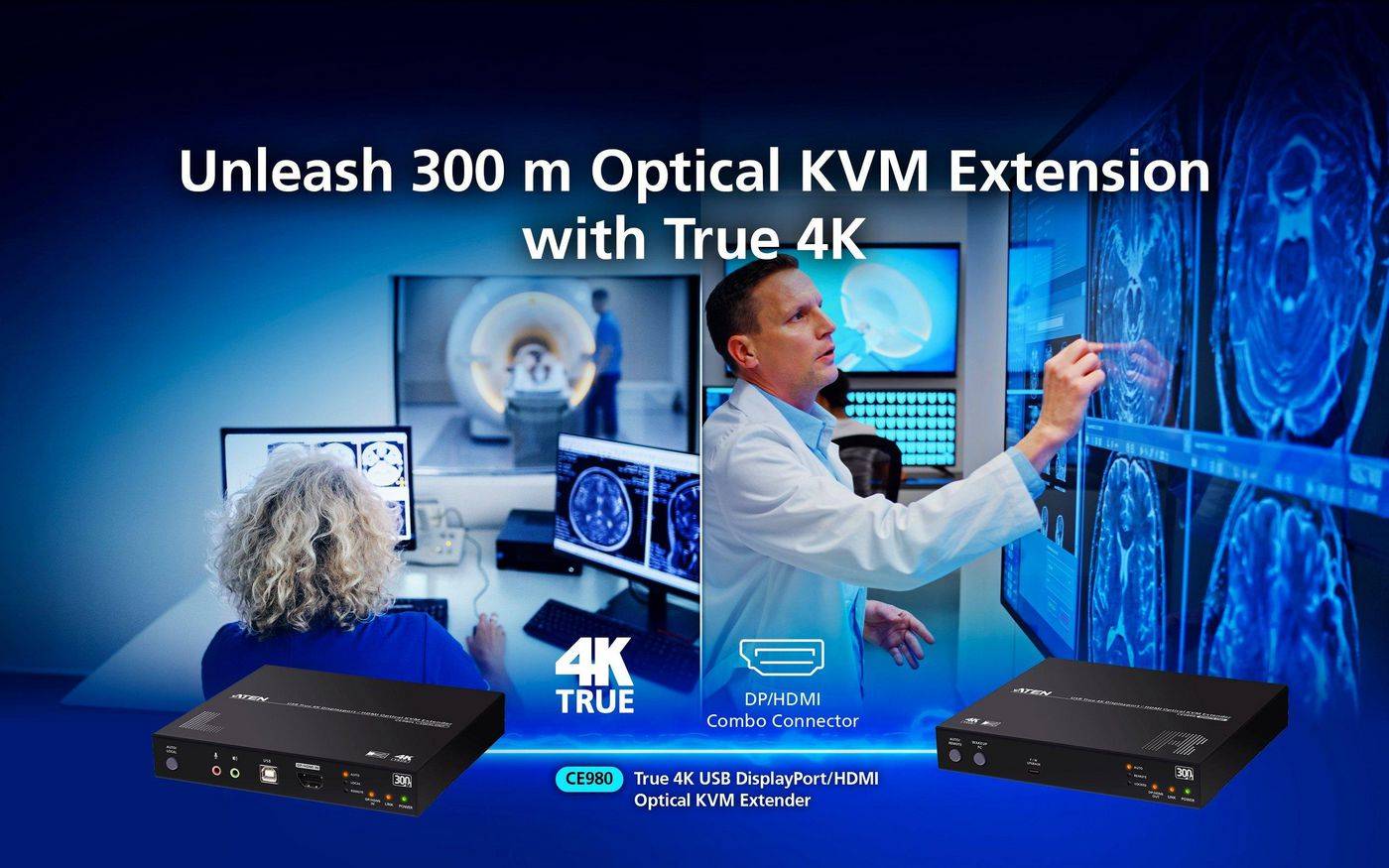 ATEN CE980 USB True 4K DisplayPort/HDMI Optical KVM Extender Signalsteuerung KVM-4