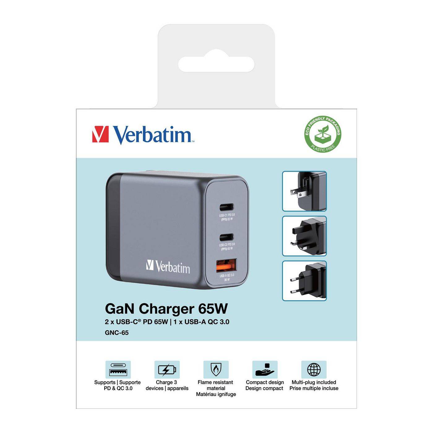 Verbatim GaN Charger 65 W, 3 Ports USB-C Ladegerät, Power Adapter mit 2 x USB-C und 1 x USB-A, Schnellladegerät-7