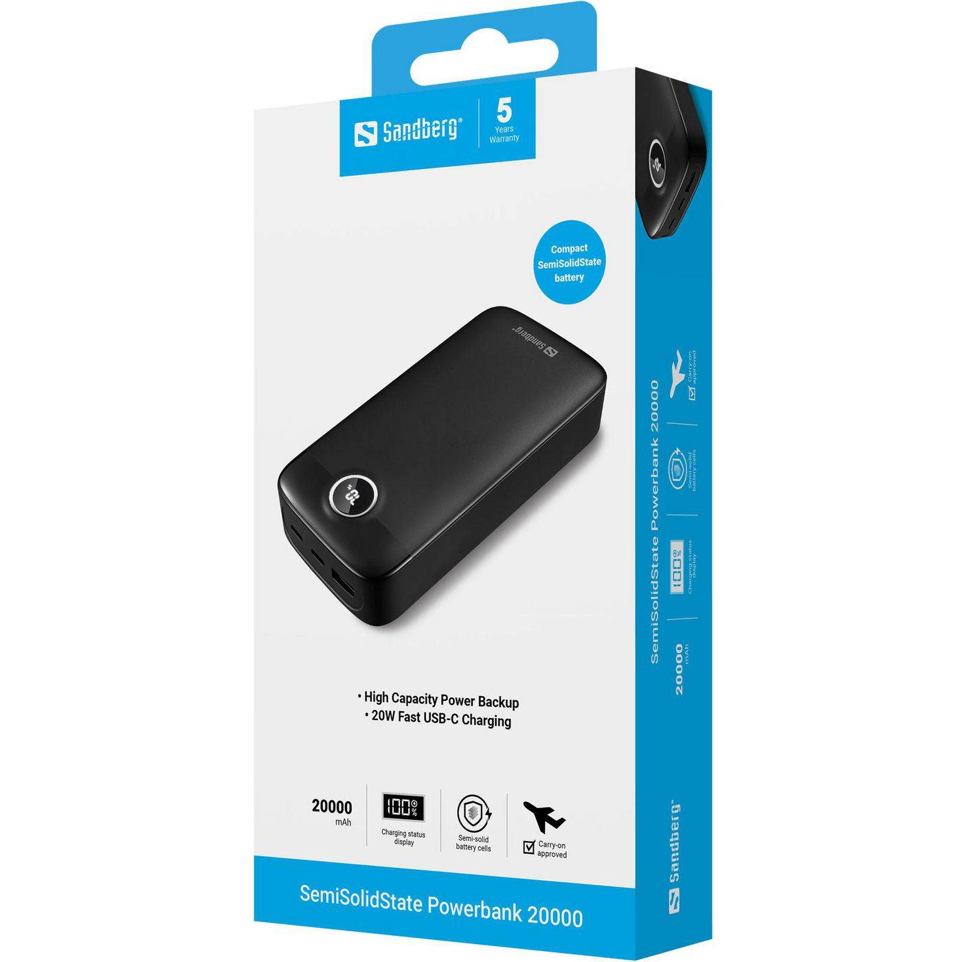 SANDBERG Powerbank - 20000 mAh - 20 watt - 3 A - Fast Charge (USB-C)-4