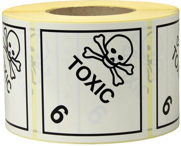 Etiketten Maße 100x100mm Papier weiß Aufdruck Toxic TRANSPAK