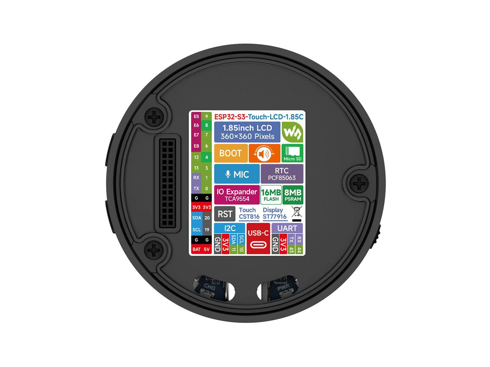 Waveshare ESP32-S3-Touch-LCD-1.85C Development Board, 360x360, WiFi, BLE5, 240MHz, 16MB Flash-1