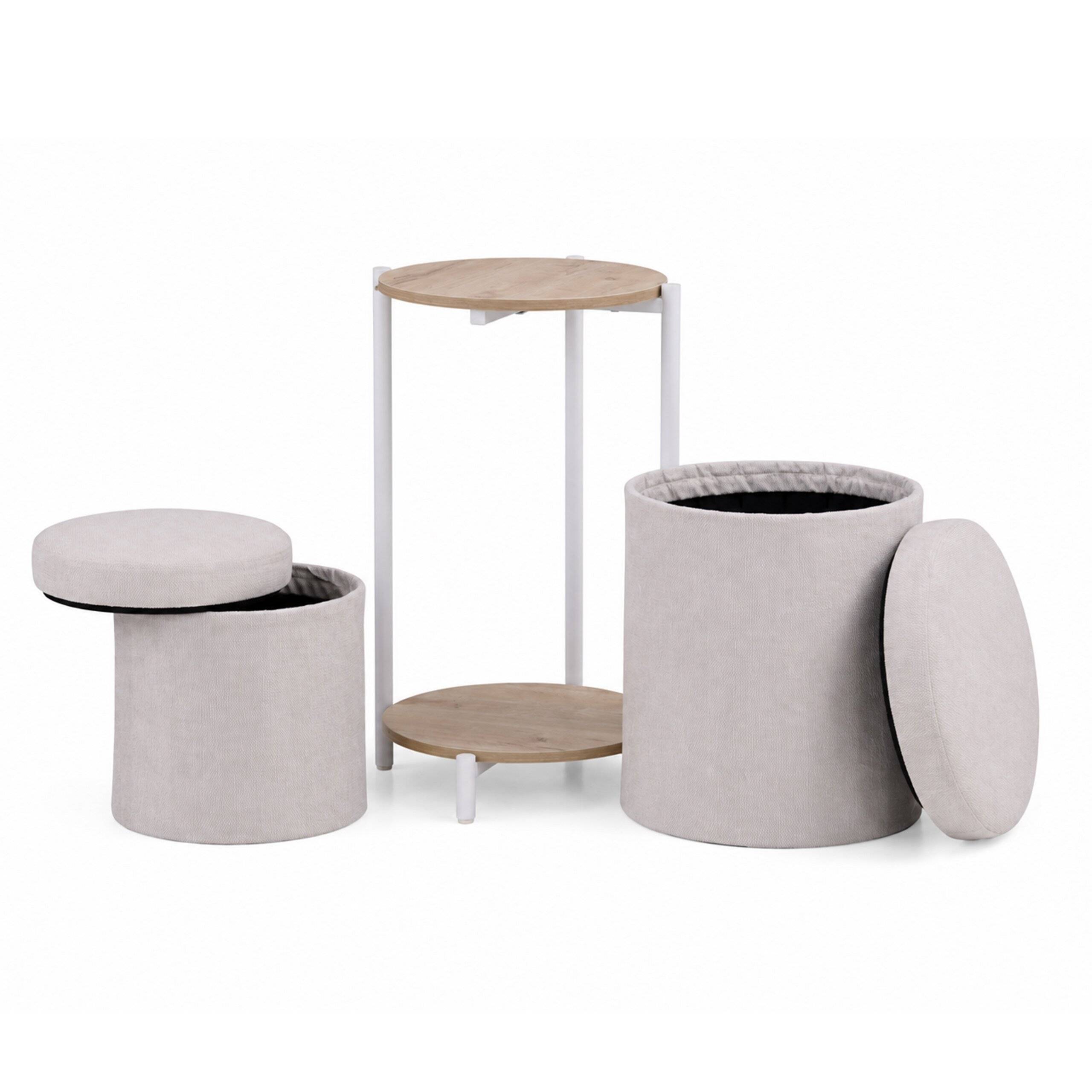 Couchtisch inkl. 2 Sitzhocker mit Stauraum Nestup 1 weiß eiche hjh LIVING-2