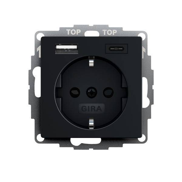 GIRA 2459005, Schuko, 1 Modul(e), USB 3.2 Gen 1 (3.1 Gen 1), Schwarz, Matt, 220 - 250 V