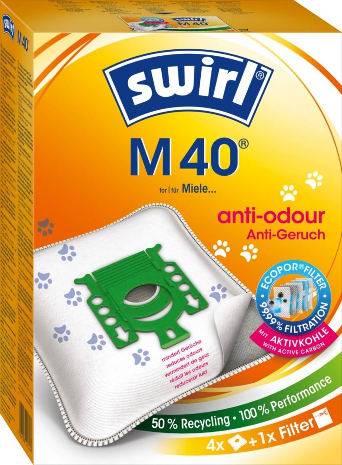 Swirl Staubbeutel M 40 Anti-Odour VE4-0