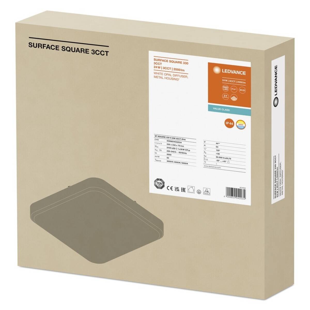 1St. Ledvance SF SQUARE 330 V 24W SURFACE SQUARE 330 3CCT 24W 3CCT IP44-4