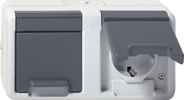 2f-SCHUKO-Steckd. waager. KD 478130 WG AP Grau