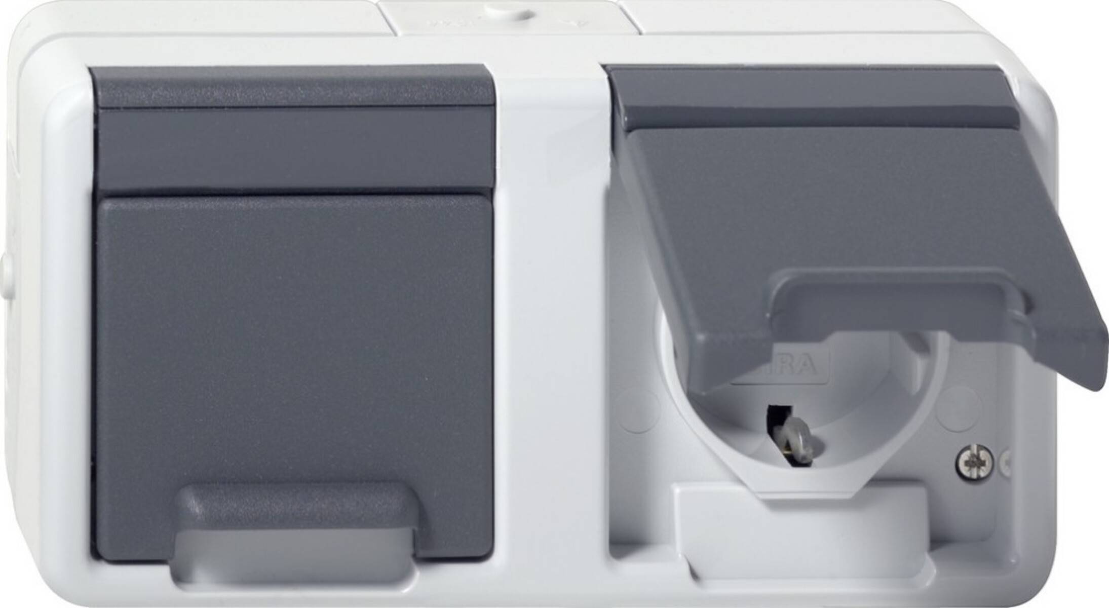 2f-SCHUKO-Steckd. waager. KD 478130 WG AP Grau-0