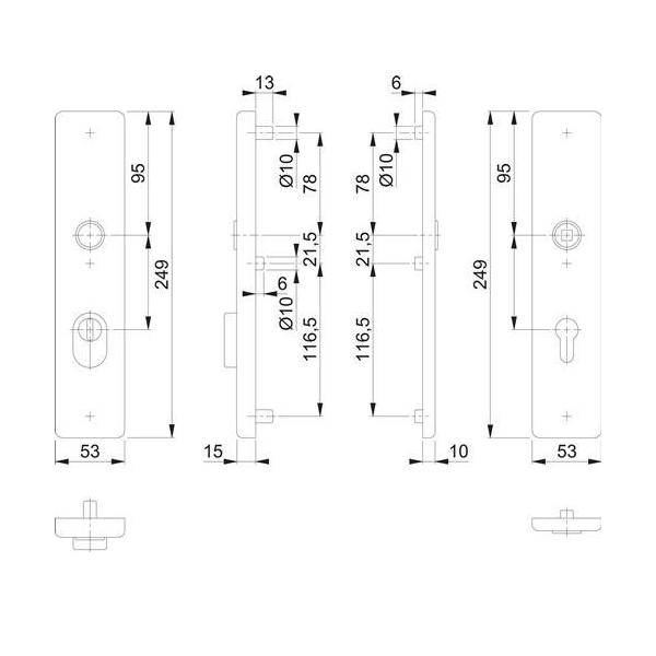 Hoppe Langschildpaar E2222ZA/2210 ma F69 PZ 72mm-2