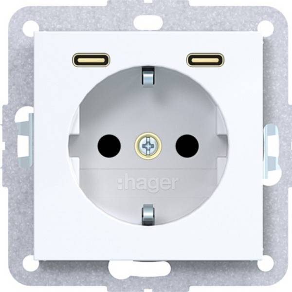 HAGE Stkd SCHUKO USB-C 2f 20W WAS4055WG A.x/C.x lw gl