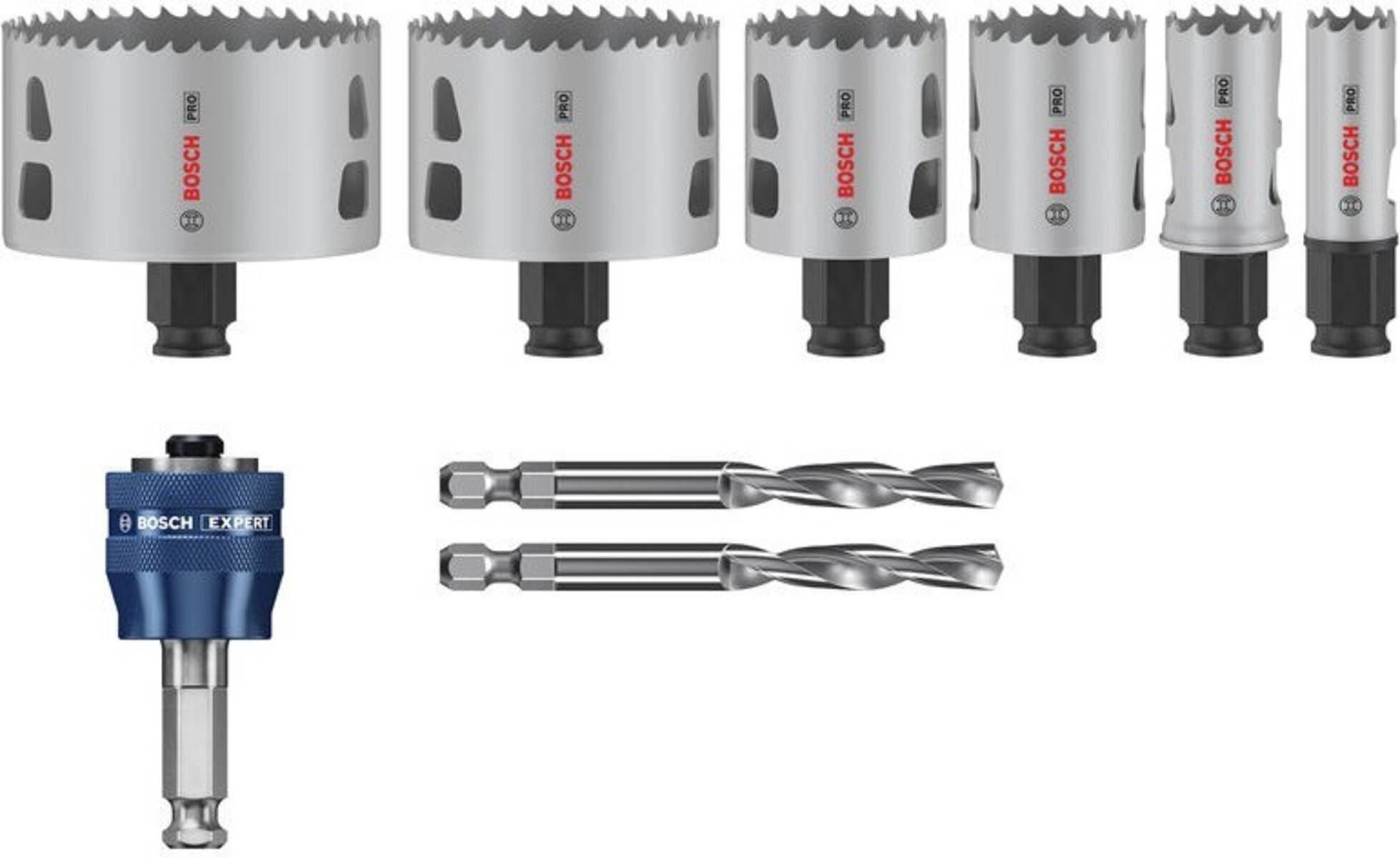 Lochsägenset PRO HSS Kobalt Multi Material Plus 2608594424 Ausführung Elektriker-Set 9-tlg. Setinhalt 6 x Lochsägen Ø 19-0