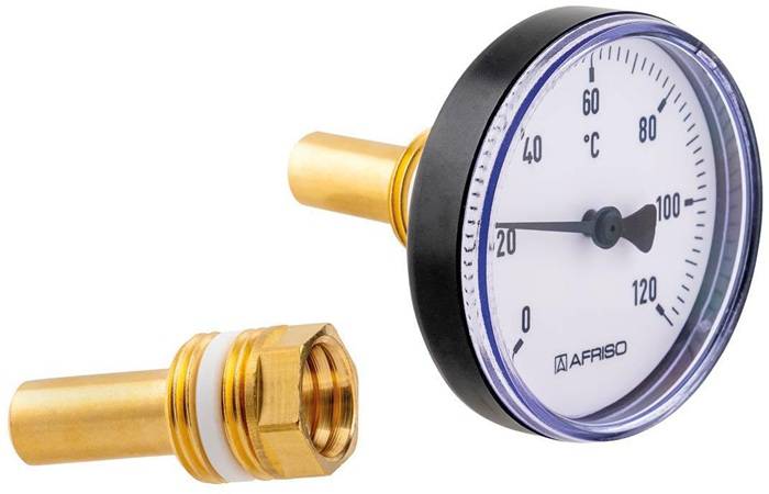 AFRISO Bimetall-Thermometer BiTh 100 K 0/120C 100mm G1/2B ax Kl.2
