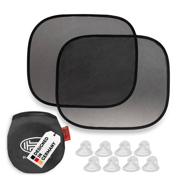 HEYNER® Auto-Sonnenschutz 44x36cm 2er Set mit Saugnäpfen, UV, Auto Pkw Lkw Autofenster, Schutz Scheibe, Babys Kinder