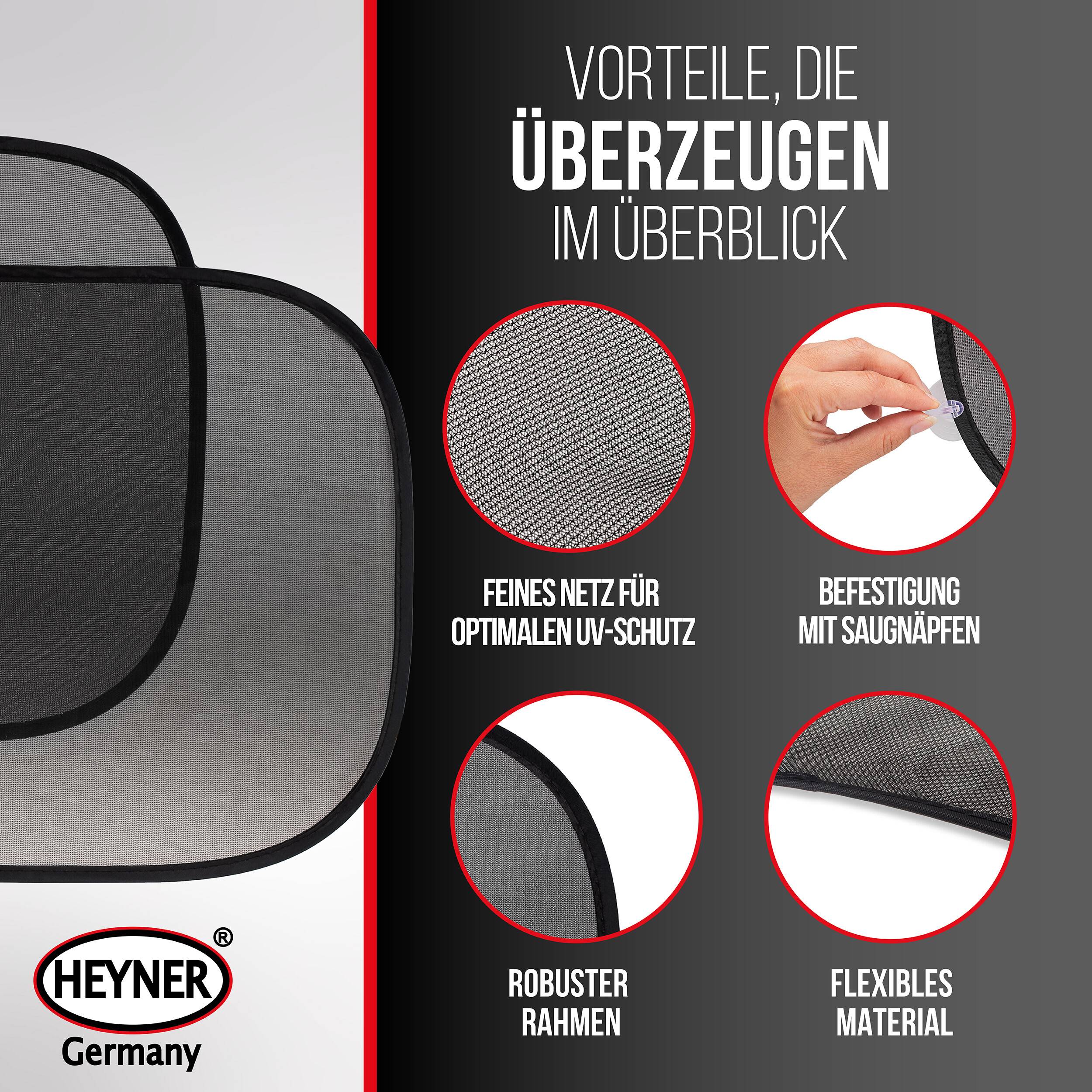 HEYNER® Auto-Sonnenschutz 44x36cm 2er Set mit Saugnäpfen, UV, Auto Pkw Lkw Autofenster, Schutz Scheibe, Babys Kinder-3