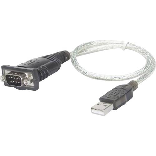 Manhattan USB-A to Serial Converter cable, 45cm, Male to Male, Serial/RS232/COM/DB9, Prolific PL-2303HXD Chip, Black/Sil