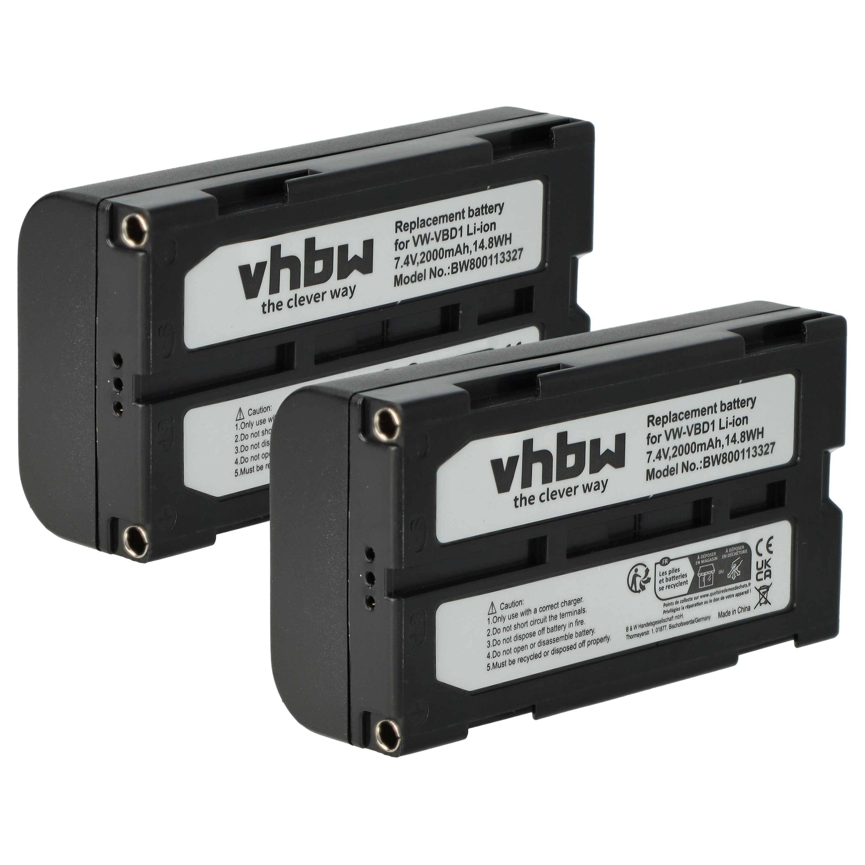 vhbw 2x Akku Ersatz für RCA BB-65L | für Videokamera Camcorder (2000 mAh, 7,4 V, Li-Ion)-0